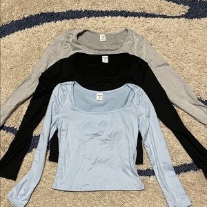 SHEIN Long Sleeve Tops - Gray, Black, Light Blue